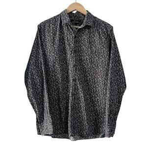 Marc Anthony Luxury Slimfit Button Down Shirt Size Large Navy Micro Floral Print